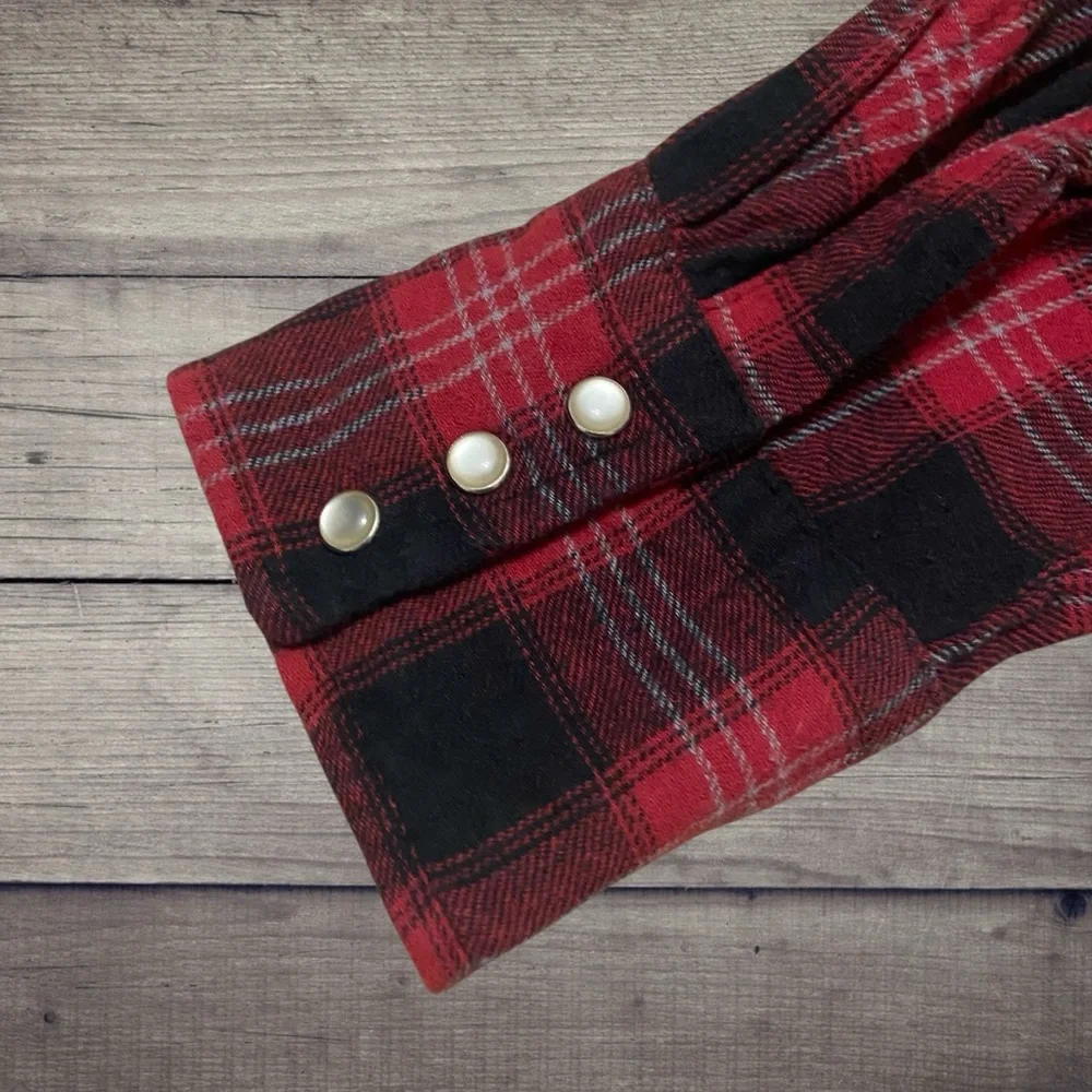 Vintage Wrangler Wrancher Western Flannel Pearl Snap Shirt Red Buffalo Plaid - Picture 4 of 8